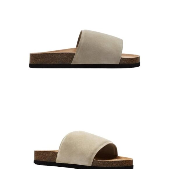 ZARA SPLIT SUEDE LEATHER SLIDERS BEIGE SIZE 12  | 2707/920/102 - Picture 3 of 4